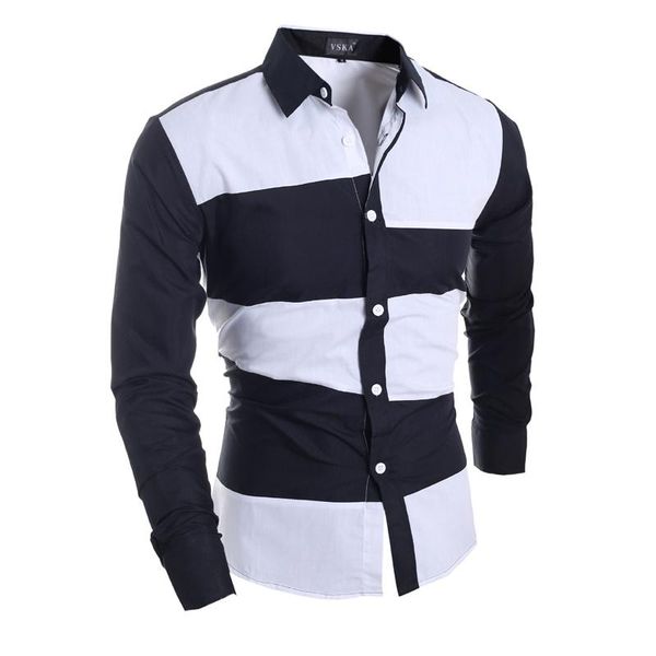 

novelty geometric color patchwork men casual shirts uk style fashion boys slim fit long sleeved clothing men's, White;black