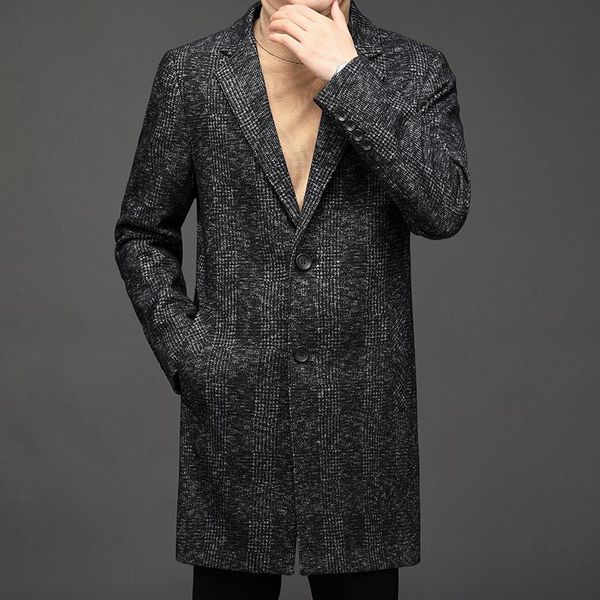 

men's wool & blends designer casual fashion british trendy jacket windbreaker overcoat long men winter woolen coat clothes 2021, Black