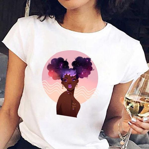 

melanin girl korean cartoon graphic mens t shirt and women short sleeved womens summer fashion print top, White;black