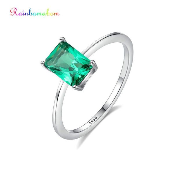 

cluster rings rainbamabom classic 925 solid sterling silver emerald gemstone birthstone wedding engagement ring women jewelry gifts wholesal, Golden;silver