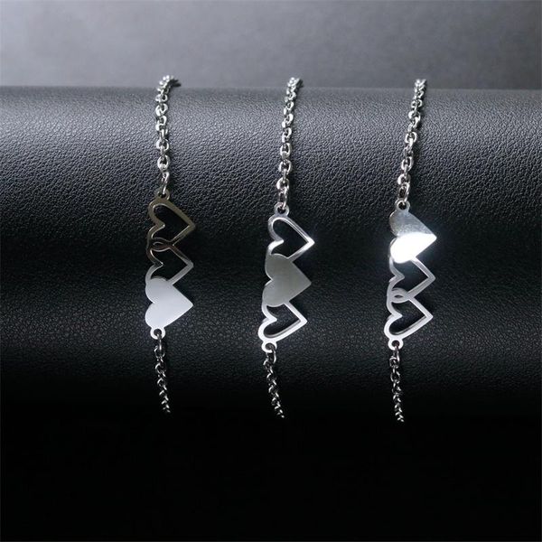 

charm bracelets vintage stainless steel peach heart silver color bracelet chain for women girls jewelry gifts wholesale, Golden;silver