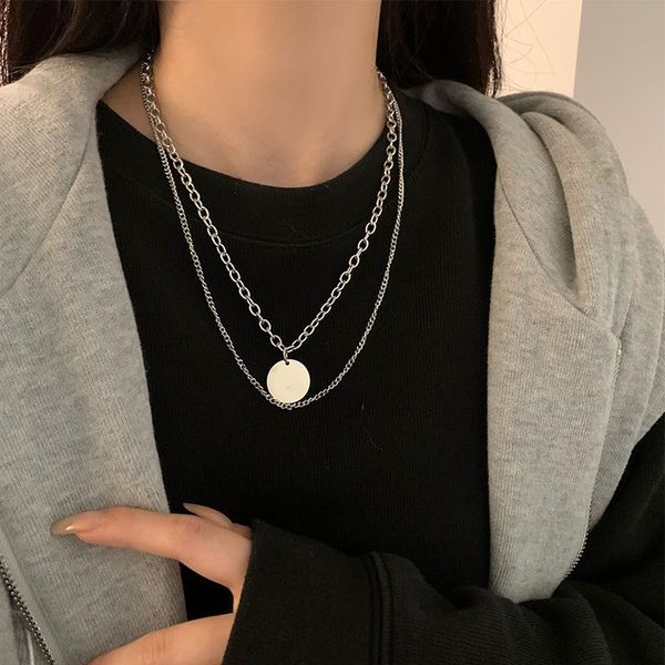 

chains multilayer necklace woman round necklaces for women geometry pendant ladies jewelry girls silver color trendy alloy naszyjnik