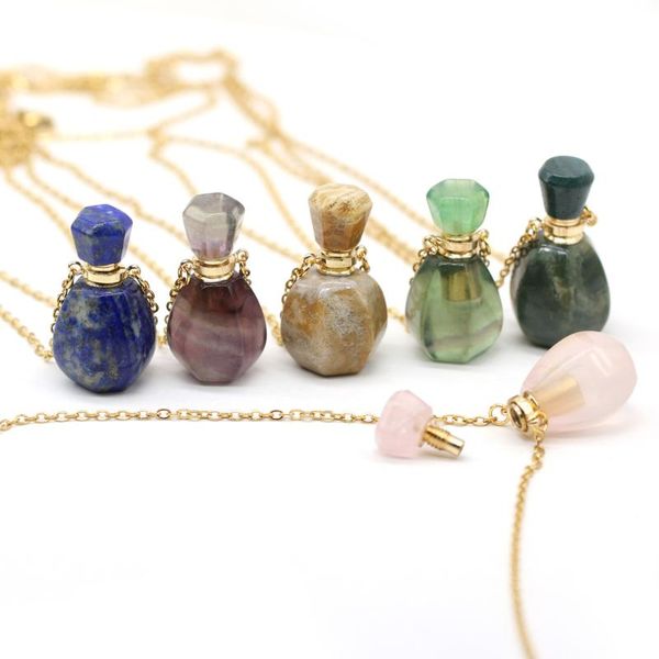 

pendant necklaces natural stone perfume bottle necklace lapis lazuli pink quartz charms jewelry for elegant ms love romantic gift 16x33mm, Silver