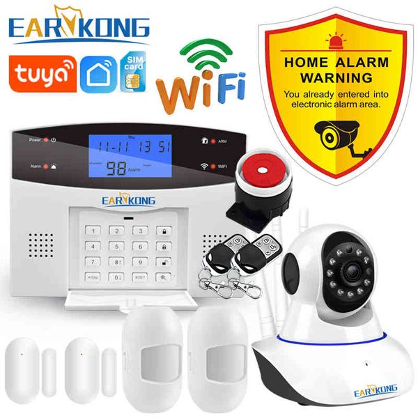 

gsm home burglar system 433mhz detector alarm support telephone line pstn & sim card voice intercom wifi app relay