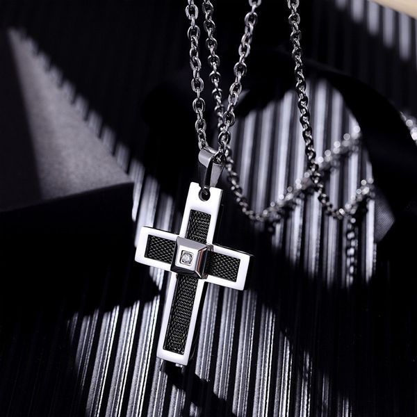 

fashion design necklace pendant liguxury jewelry titanium steel wire mesh cross men's male student accessories chain, Silver