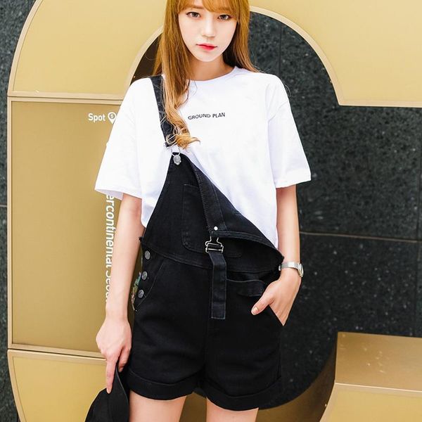 

women's jeans cuffs loose korean version stretch denim shorts plus size big slim shoulder strap jean casual, Blue