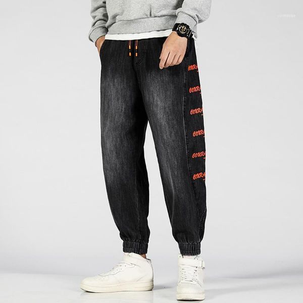 

men's pants mens jeans casual long fahion stripped printing patchwork pockets outdoors loose trousers1, Black