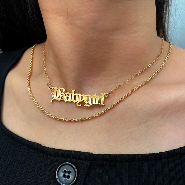 

punk babygirl letter pendant necklaces for women multilayer golden metal twisted chain 2021 trendy jewelry gifts chains, Silver