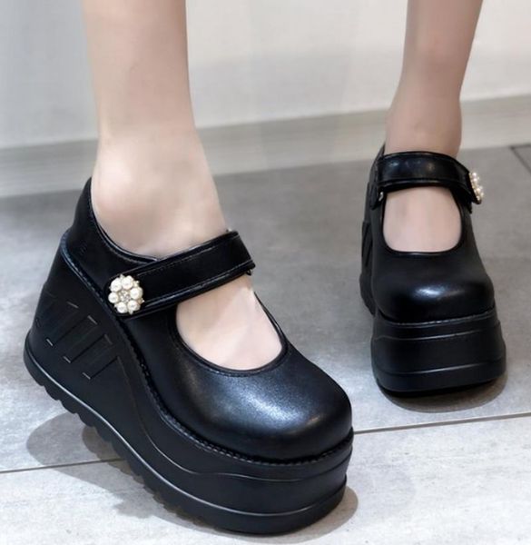 

boots ankle leather wedges high heels women shoes woman booties vintage ethic shoe chaussures femme zapatos mujer sapatosa1243, Black