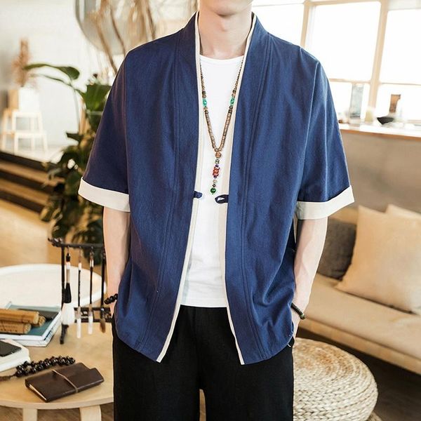 

men's jackets jddton summer linen kimono long cardigan outerwear coats fashion streetwear short loose male casual overcoat je005, Black;brown