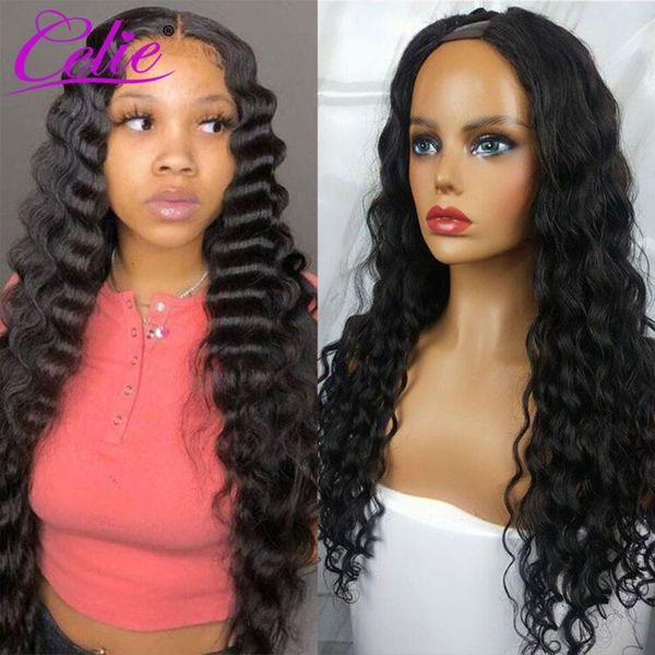 

lace wigs celie hair loose deep wave wig u part glueless human for women 150%, Black;brown