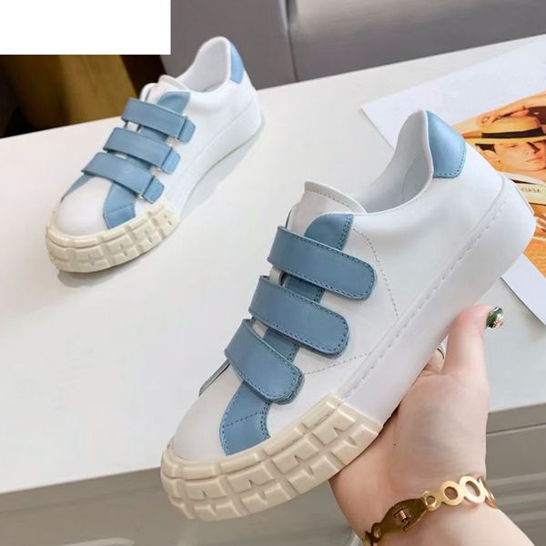 

sandals spring flat small white shoes women round toe real leather thick sole magic tape sneakers comfort mixed color casual 2021, Black