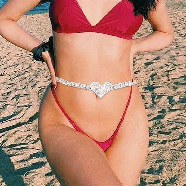

fashion charm crystal heart waistband belt body for women summer beach luxury rhinestone belly waist chain jewelry, Silver