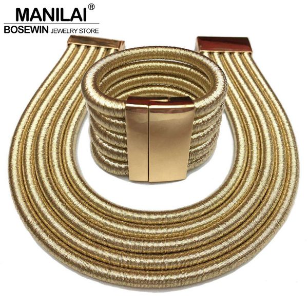 

jewelry sets manilai boho collar necklace fashion magnetism button multilayer choker necklaces bracelets set women bijoux, Black