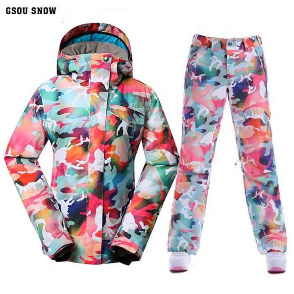 

gsou snow winter-30 degree women's ski team snowboard waterproof 10 k super jacket + pants suits warm