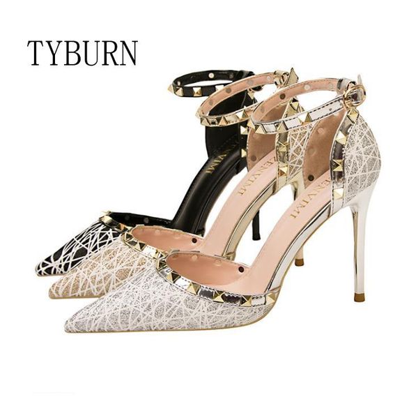 

selling fashion women's shoes european and american stiletto sandals shallow pointed toe hollow rivet, Black