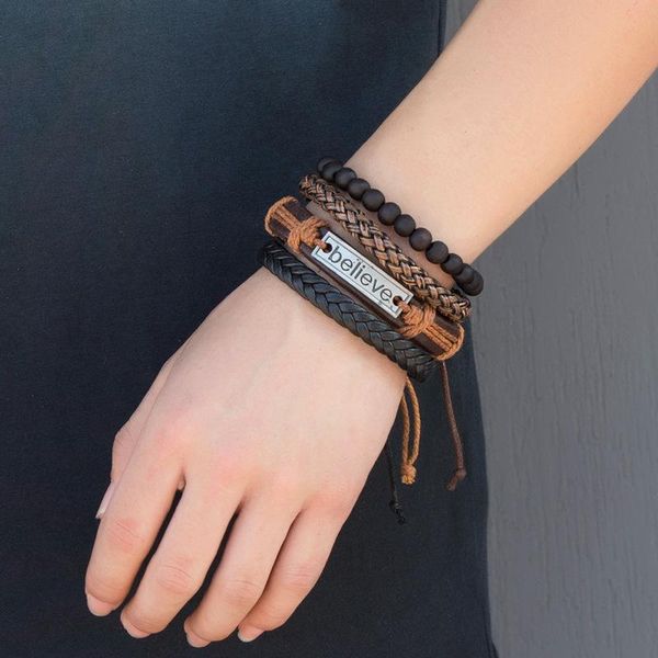 

letter men bracelet rope chain bracelets fashion retro man beads jewelry multilayer punk bangles trendy metal pulseras link,, Black