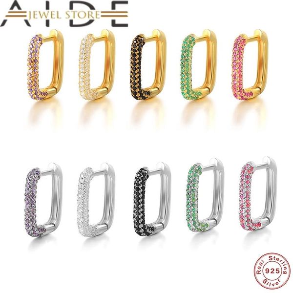 

hoop & huggie aide 1pc 925 sterling silver colorful zircon big circle earrings for women huggies ear buckles earring jewelry gift, Golden;silver