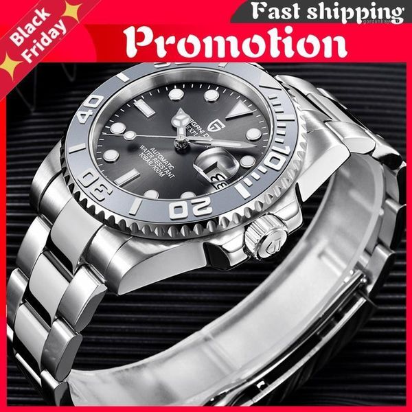

wristwatches brand men's watches nh35a sports 40mm mechanical stainless steel waterproof sapphire glass clock, Slivery;brown