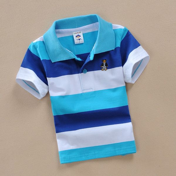 

2-8 years old children clothing 2021 new kids cotton stripe short sleeve lapel t-shirt toddler boys fashion outfit wear, White;black