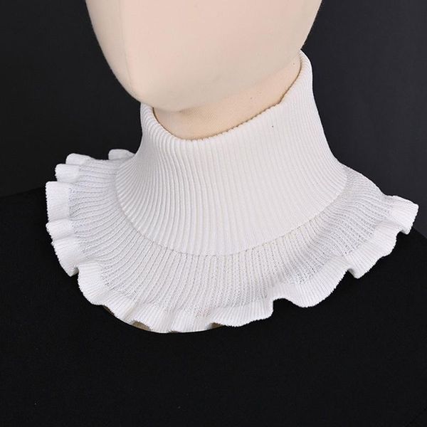 

scarves ladies turtleneck ribbed knitted false fake collar winter windproof dickey solid color ruffles detachable scarf wrap, Blue;gray