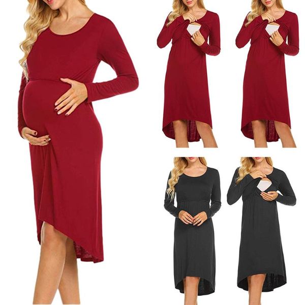 

maternity dresses pregnant dress pure color deep v neck gown mesh maxi, White