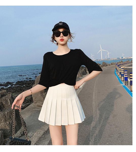 

skirts fashionalbe women pleated skirt, high waist elastic head solid color mini skirt for summer and spring, Black