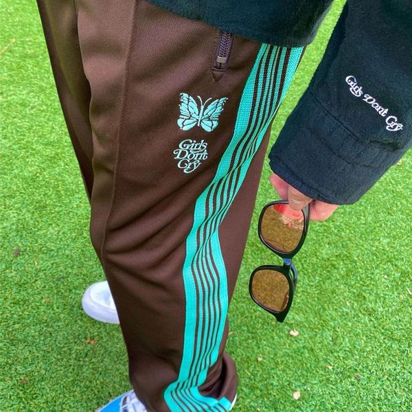 

men's pants brown needles casual trousers cozy breathable men women 1:1 sweatpants classic embroidery awge, Black