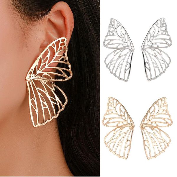 

stud fashion hollow big butterfly earring for women metal angel wing pendant earrings statement jewelry party christmas gift, Golden;silver