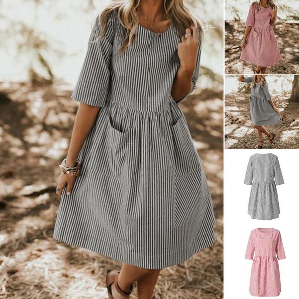 

party dresses women summer elegant o neck half sleeve pockets loose vestido casual baggy work striped dress sundress oversized, White;black