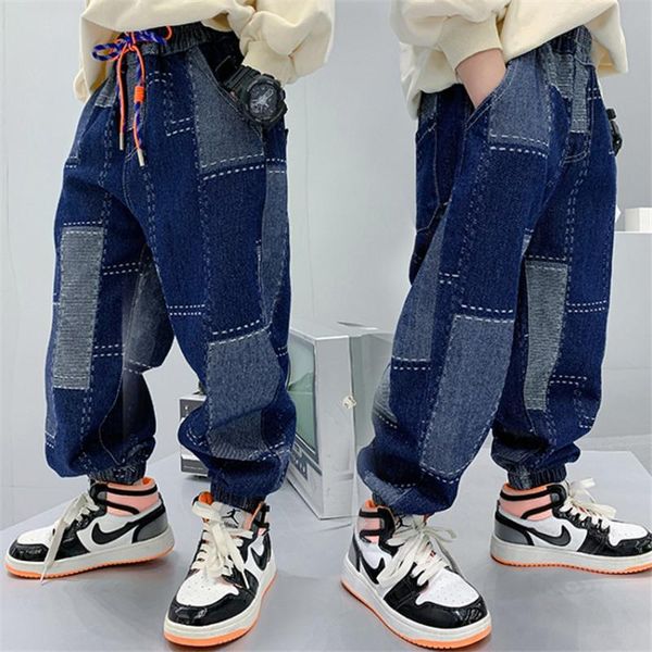 

trousers fashion children's clothes boys pants spring autumn sports jeans winter plus fleece warm kids loose jogging, Blue