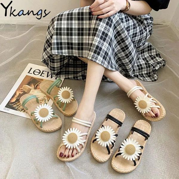 

slippers ladies outdoor fashion open toe beach casual sunflower design summer comfort cross women sandals, Black