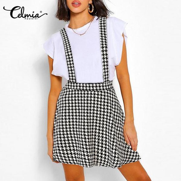 

skirts 2021 summer women fashion spaghetti strap houndstooth sling skirt casual loose a-line mini office, Black