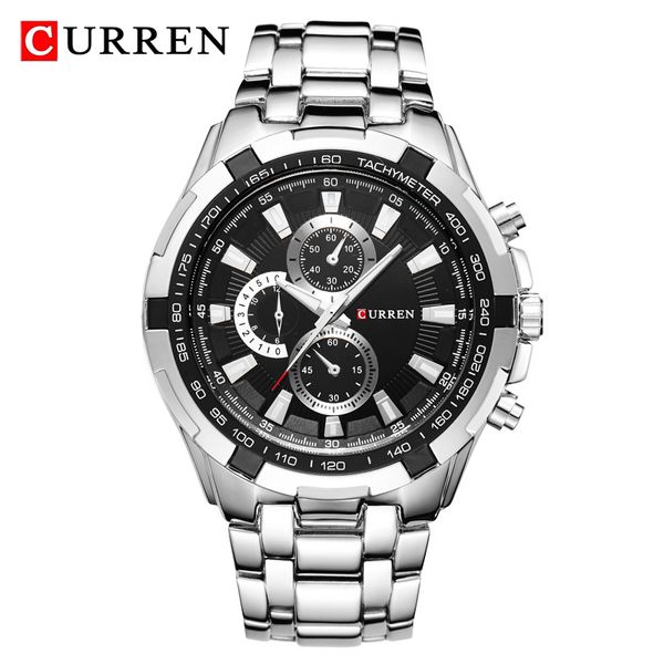 

curren 8023 quartz watch men waterproof sport military watches mens business stainless steel wristwatch male clock reloj hombreg, Slivery;brown