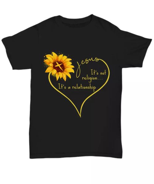 

jesus sunflower t-shirt christ gift for christian tee cross faith relationship, White;black