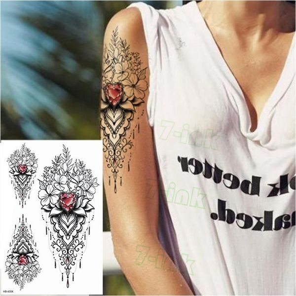 

temporary tattoos black henna for women mandala flower dreamcatcher tattoo stickers lace fake jewels body arm art tatoos