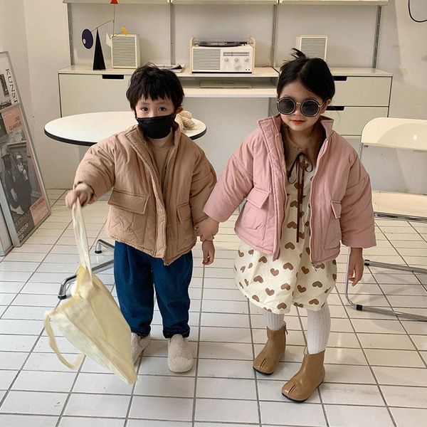 

down coat bear leader baby girls boys 2021 fashion autumn winter children's cotton clothing velvet thickened clothes zip jacket, Blue;gray