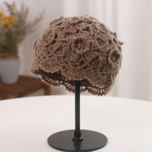 

minority hat women autumn winter versatile knitting flower wool bailey hat, Yellow