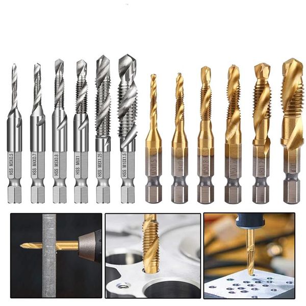 

hand tools titanium plated tap drill bit hexagon shank high speed steel screw machine compound tool metric thread set