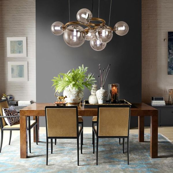 

nordic brass chandelier lamp for lobby living room dinning smoke grey glass ball led hanging g9 chandeliers