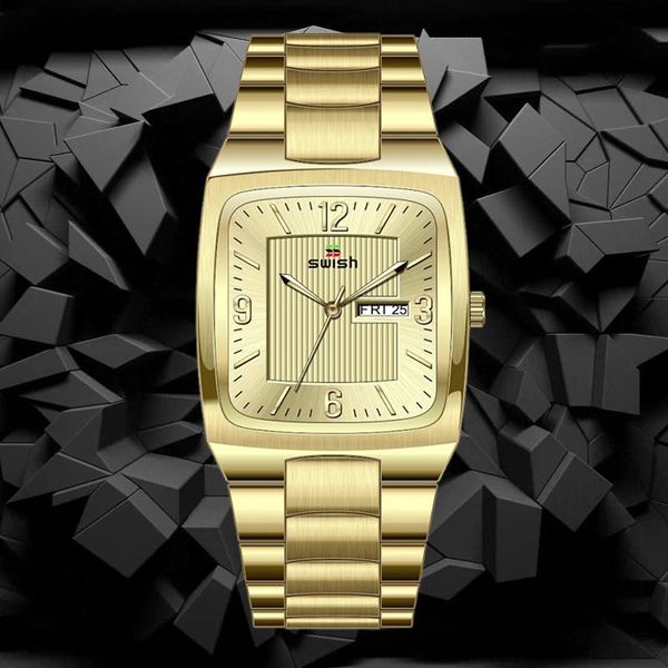 

wristwatches swish men watch steel quartz waterproof male watches sports clocks with date relogio masculino, Slivery;brown