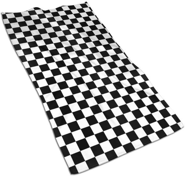 

towel kitchen 15.7x27.5 inch black and white race checkered flag microfiber terry cloth oil-absorbing stains tableware