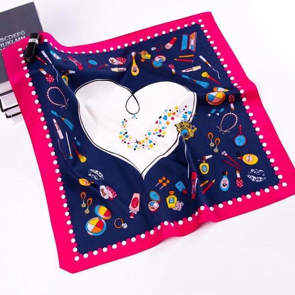 

scarves 2021 fashion silk square scarf for women 60cm satin neck hair tie band bag warp soft neckerchief hijabs head female foulard, Blue;gray