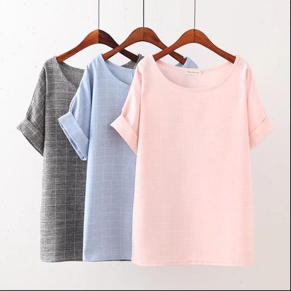 

womens t shirts plus size 4xl solid color plaid women fashion summer shirt drop shoulder sleeve o neck ladies tee, White