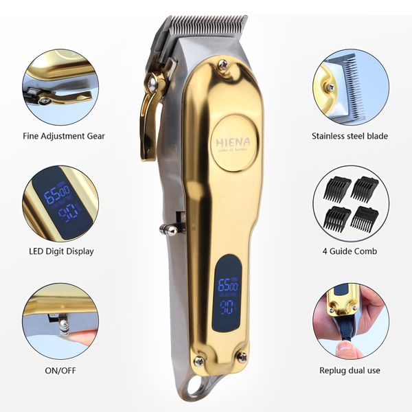 Установите для стрижки волос для волос для волос Триммер для волос Беспроводная бритва Триммер Мужчин Парикмахерская Режущая машина для мужчин Перезаряжаемая USB Gold