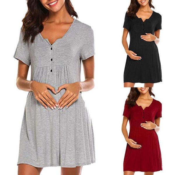 

maternity clothes women nursing nightshirts breastfeeding short sleeve dress pregnancy pajamas summer drss dresses, White