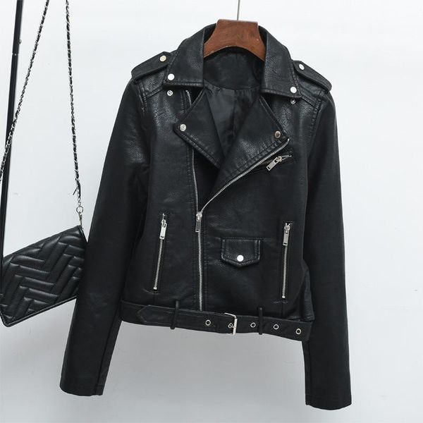 

women's leather & faux handsome lady pu jacket spring and autumn motorcycle fashion casual jackets, Black
