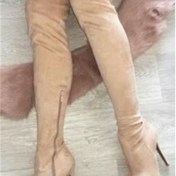 

boots female black suede naked leather peep toe stiletto heel on knee long plus size thick uk49