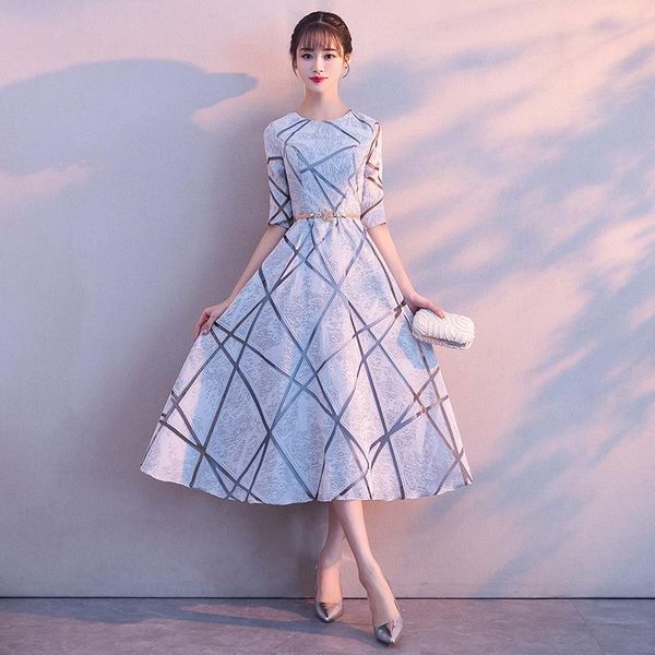 

ethnic clothing lady striped garment sleeves mash hollow out pleated evening party dress gown rhinestone sashes cheongsam elegant vesti, Red