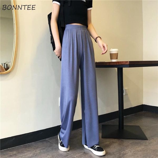 

wide leg pants women elegant minimalist pure black stretch high waist woman trouser trendy summer soft full length lady pant women's &, Black;white